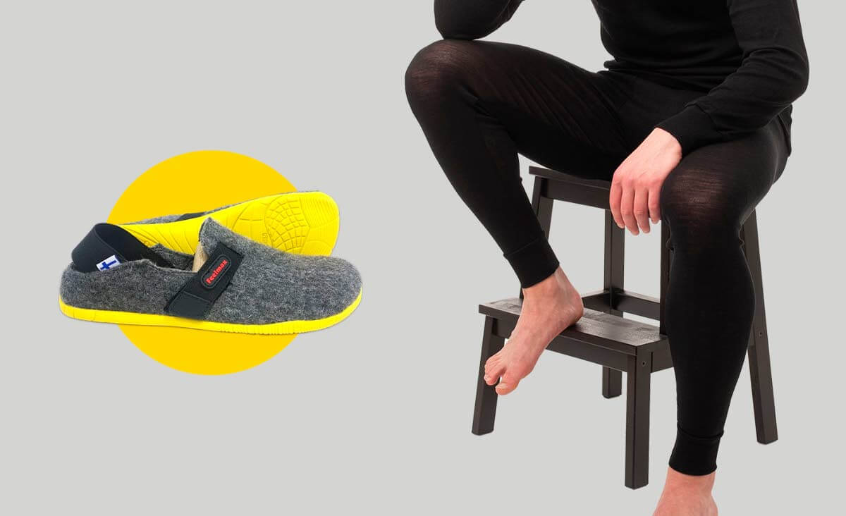 Vasemmalla Feelmaxin Suomi Kenkä, joka jatkaa Reinojen perinnettä Lieksassa. Oikealla Tam-Silkin villasilkkinen ulkoilukerrasto: langoista asti Suomessa valmistettu.