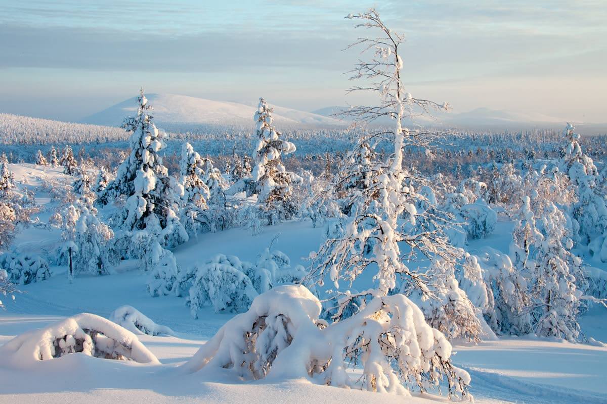 Pallastuntureilla ilma on mitatusti Euroopan puhtainta. Talvierämaan maisema Pahakurusta etelään voi olla häkellyttävä kaunis