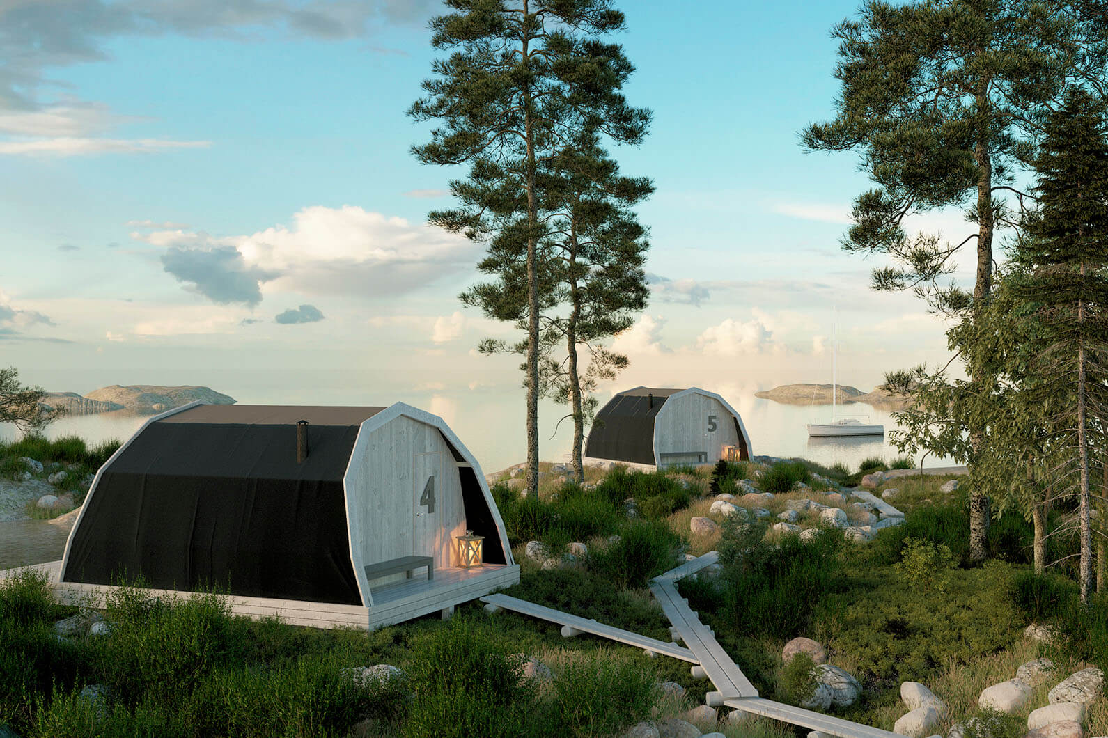 Suomalainen Panorama 365 on yhdistelmä telttaa ja mökkiä. Kuva: Camp Land.