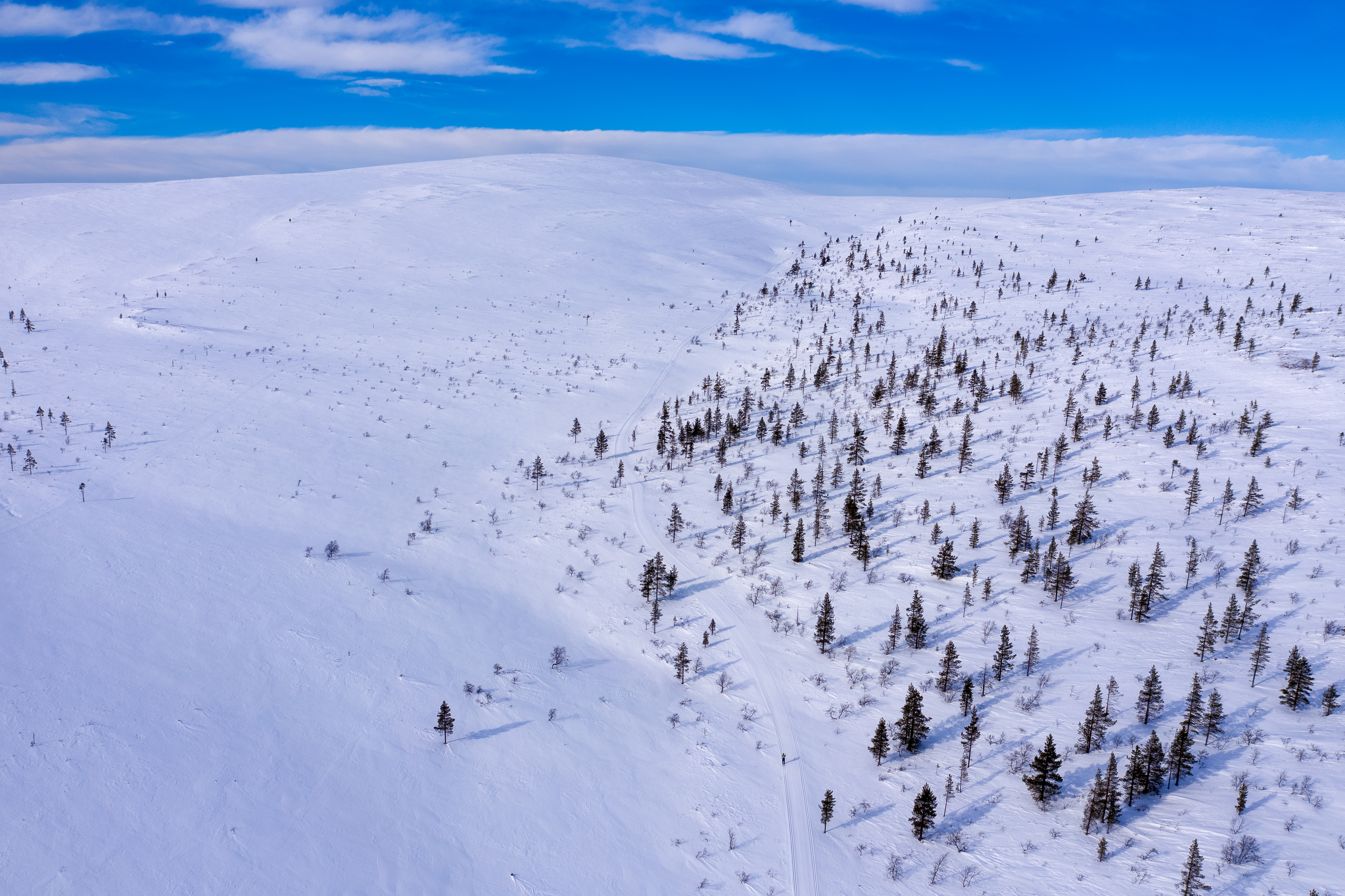 Lasku kohti Luulampea Kiilopään kupeelta. Kuva: Sampsa Sulonen.