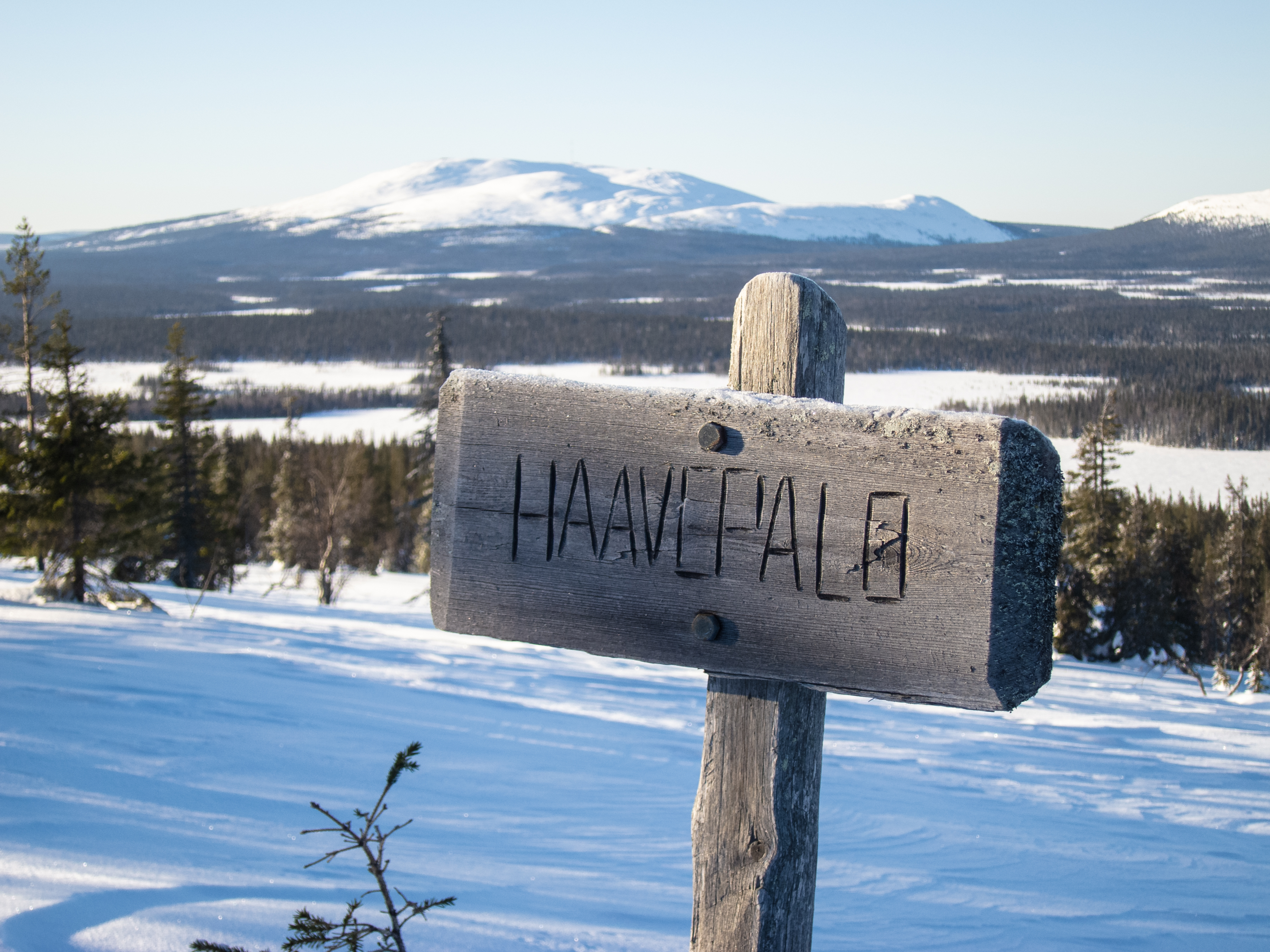Haavepaloksi kutsutulta näköalapaikalta avautuu satumaisen kaunis näkymä Ylläksen valkoisina hohtaville tuntureille. Kuva: Tapani Leppänen.