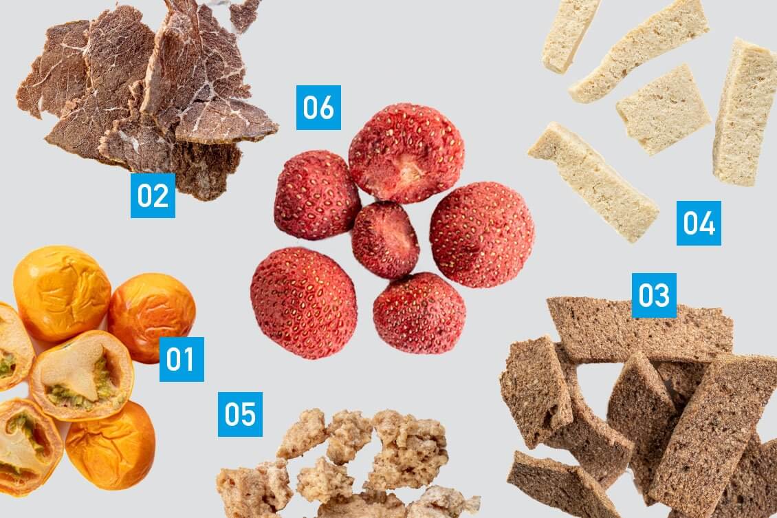 [01] Kirsikkatomaatti 10 g (tuorepaino 80 g) 3,99 €, [02] Paahtopaisti 50 g (150 g) 5,49 €, [03] Kebab-lastut 50 g /150 g) 4,99 €, [04] Maustamaton tofu 40 g (130 g) 3,99 €, [05] Broilerin jauheliha 40 g (120 g) 3,99 €, [06] Mansikka 20 g (250 g) 3,99 €.