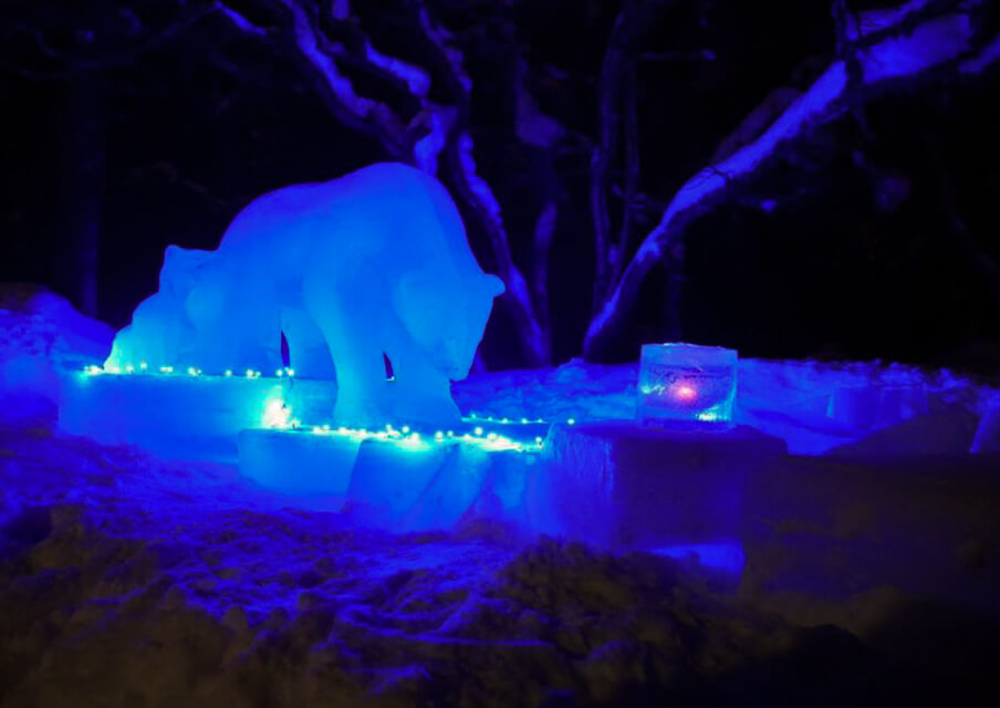 Veijo Oinonen veistää lumen lisäksi taidokkaasti myös jäätä. Kuva: Mervi Savolainen.