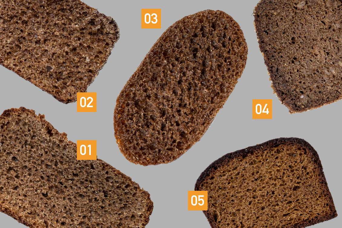 [01] Oululainen Jälkiuunipala, [02] Ruispalat Ohut Herkku, [03] Fazer Puikula Täysjyväruis, [04] Fazer Real Täysjyvä, [05] Maalahden Limppu,[01] Oululainen Jälkiuunipala, [02] Ruispalat Ohut Herkku, [03] Fazer Puikula Täysjyväruis, [04] Fazer Real Täysjyvä, [05] Maalahden Limppu.